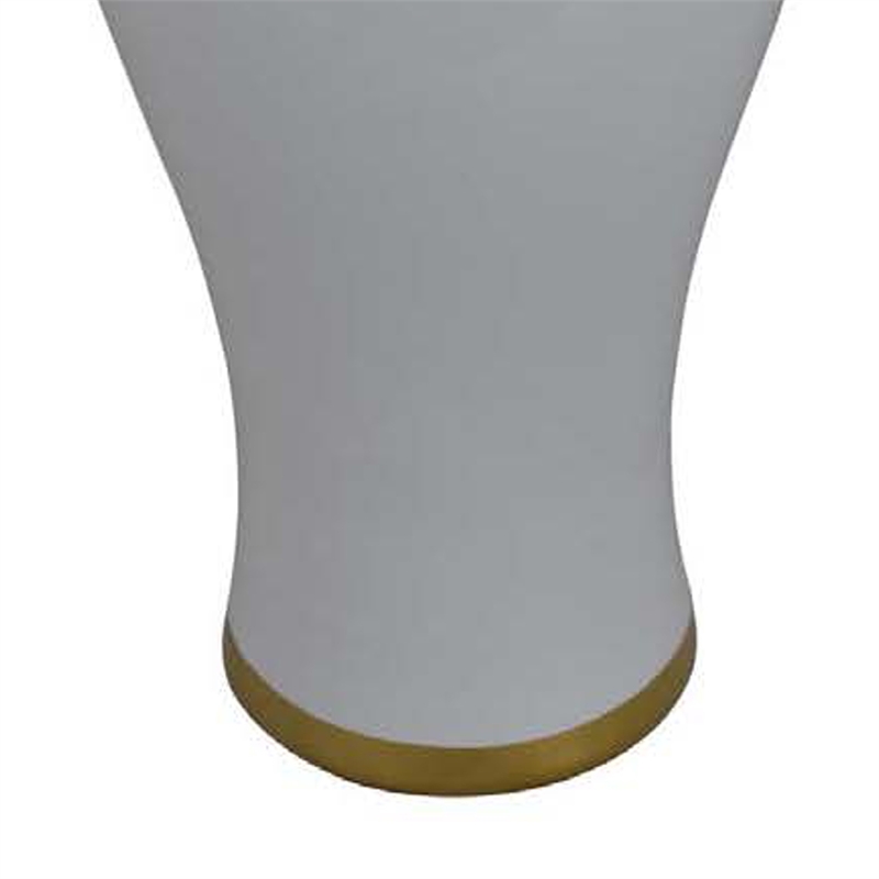 Benjara Risy Covered Jar- 24 Inch- Gold Finial- White Curved Ceramic Base