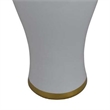 Benjara Risy Covered Jar- 24 Inch- Gold Finial- White Curved Ceramic Base