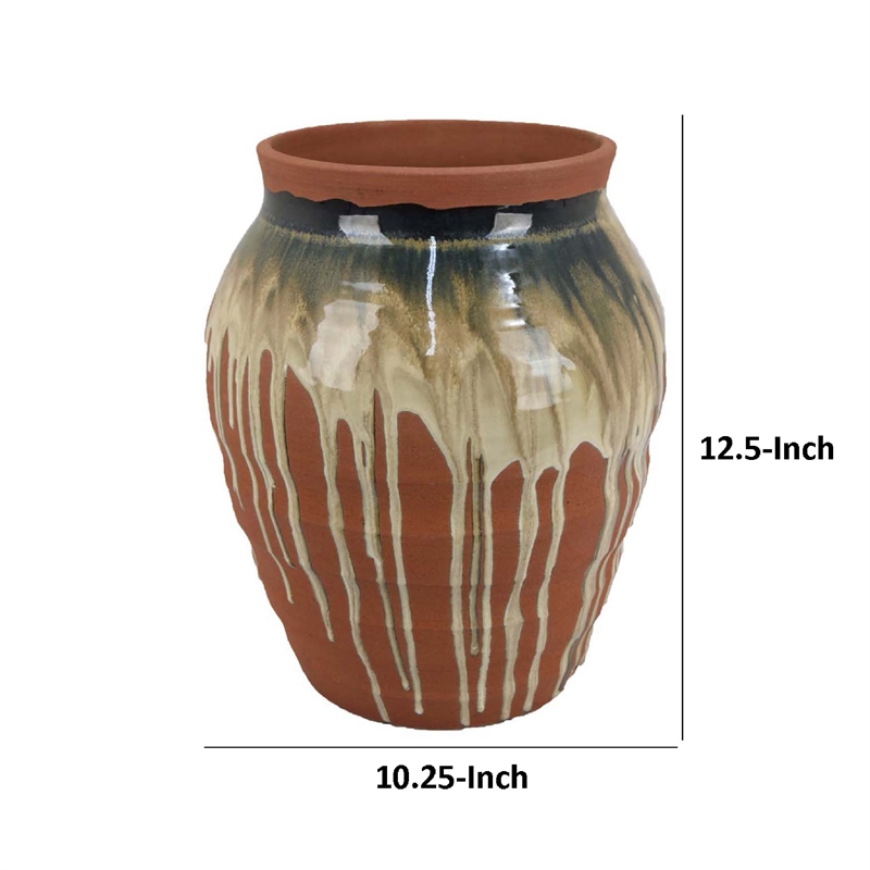 Benjara Hino Decorative Vase- Dripping Paint Texture- 13
