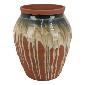 Benjara Hino Decorative Vase- Dripping Paint Texture- 13&quot Brown Ceramic