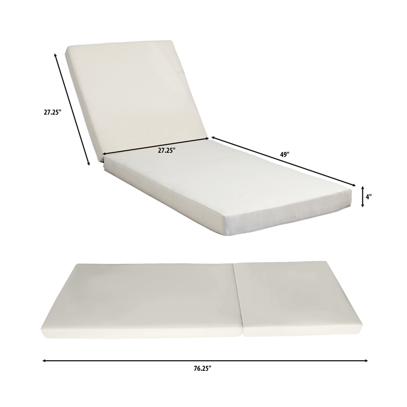 Benjara Chaise Lounger Cushion- 76 Inch- PU Foam- Cream Waterproof Fabric
