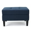 Benjara Voil Storage Ottoman- 28 Inch- Navy Blue Fabric- Tapered Wood Legs
