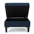 Benjara Voil Storage Ottoman- 28 Inch- Navy Blue Fabric- Tapered Wood Legs