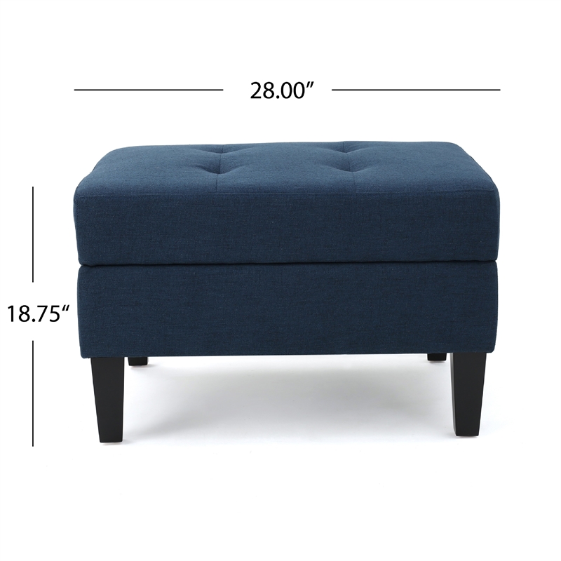 Benjara Voil Storage Ottoman- 28 Inch- Navy Blue Fabric- Tapered Wood Legs