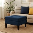 Benjara Voil Storage Ottoman- 28 Inch- Navy Blue Fabric- Tapered Wood Legs