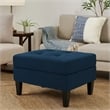 Benjara Voil Storage Ottoman- 28 Inch- Navy Blue Fabric- Tapered Wood Legs