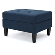 Benjara Voil Storage Ottoman- 28 Inch- Navy Blue Fabric- Tapered Wood Legs