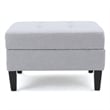 Benjara Voil Storage Ottoman- 28 Inch- Light Gray Fabric- Tapered Wood Legs