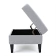 Benjara Voil Storage Ottoman- 28 Inch- Light Gray Fabric- Tapered Wood Legs