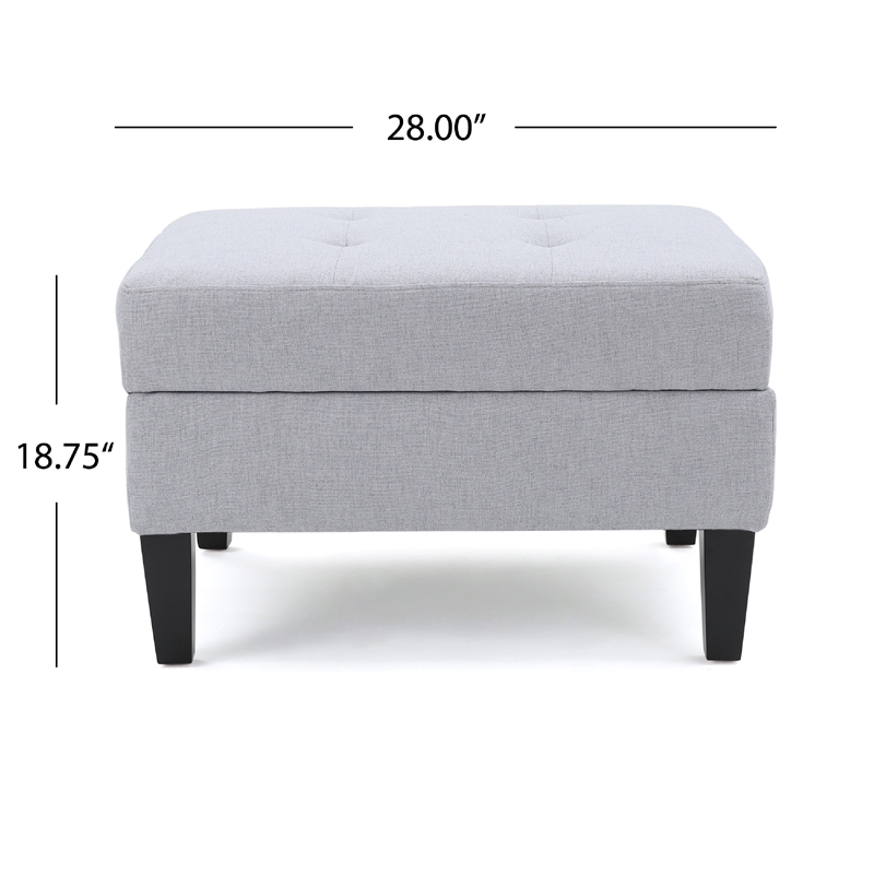 Benjara Voil Storage Ottoman- 28 Inch- Light Gray Fabric- Tapered Wood Legs