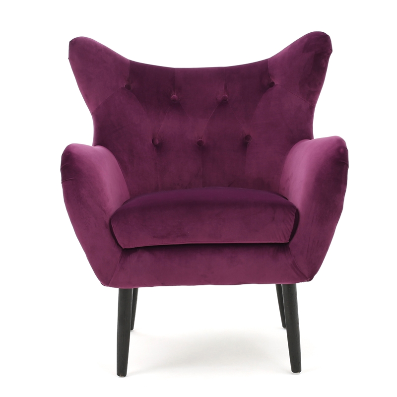 Benjara Riho Accent Armchair- Wingback Button Tufted- Fuchsia Purple Velvet