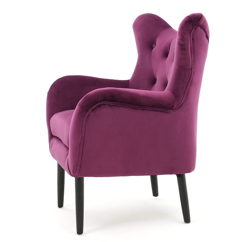 Benjara Riho Accent Armchair- Wingback Button Tufted- Fuchsia Purple Velvet