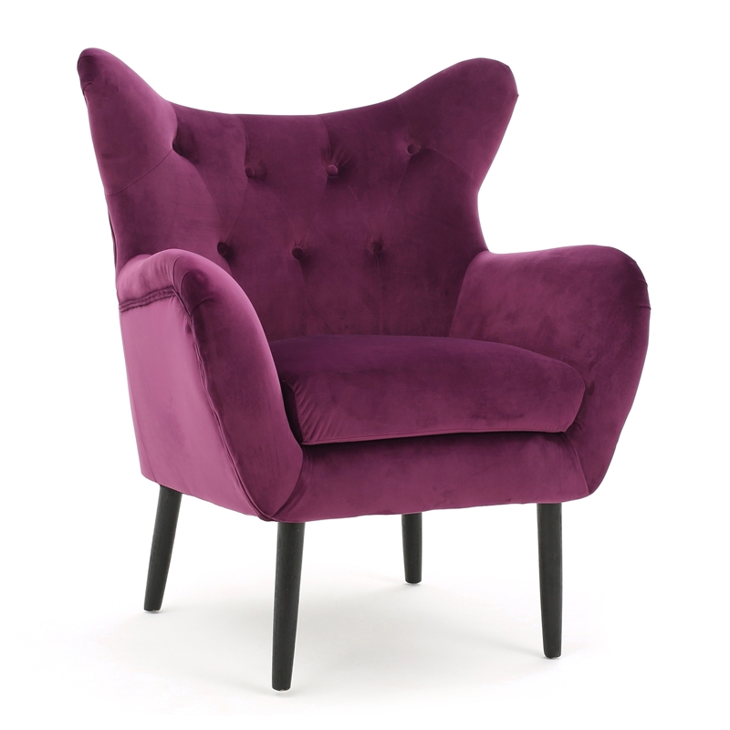 Benjara Riho Accent Armchair- Wingback Button Tufted- Fuchsia Purple Velvet