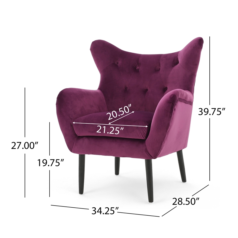 Benjara Riho Accent Armchair- Wingback Button Tufted- Fuchsia Purple Velvet