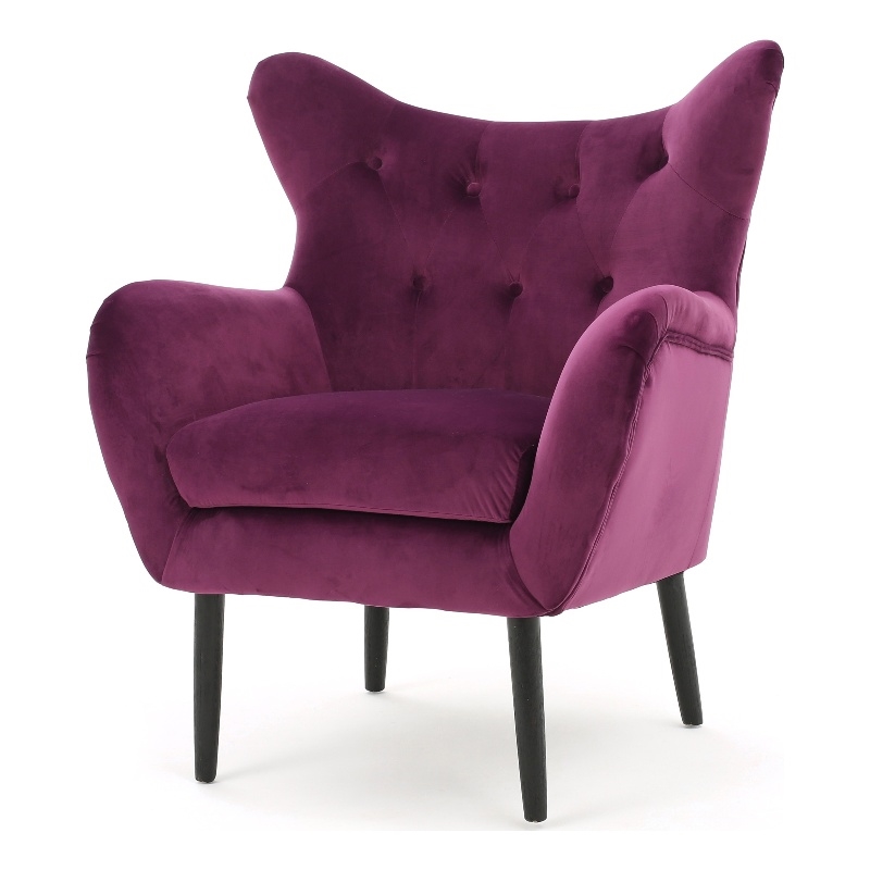 Benjara Riho Accent Armchair- Wingback Button Tufted- Fuchsia Purple Velvet