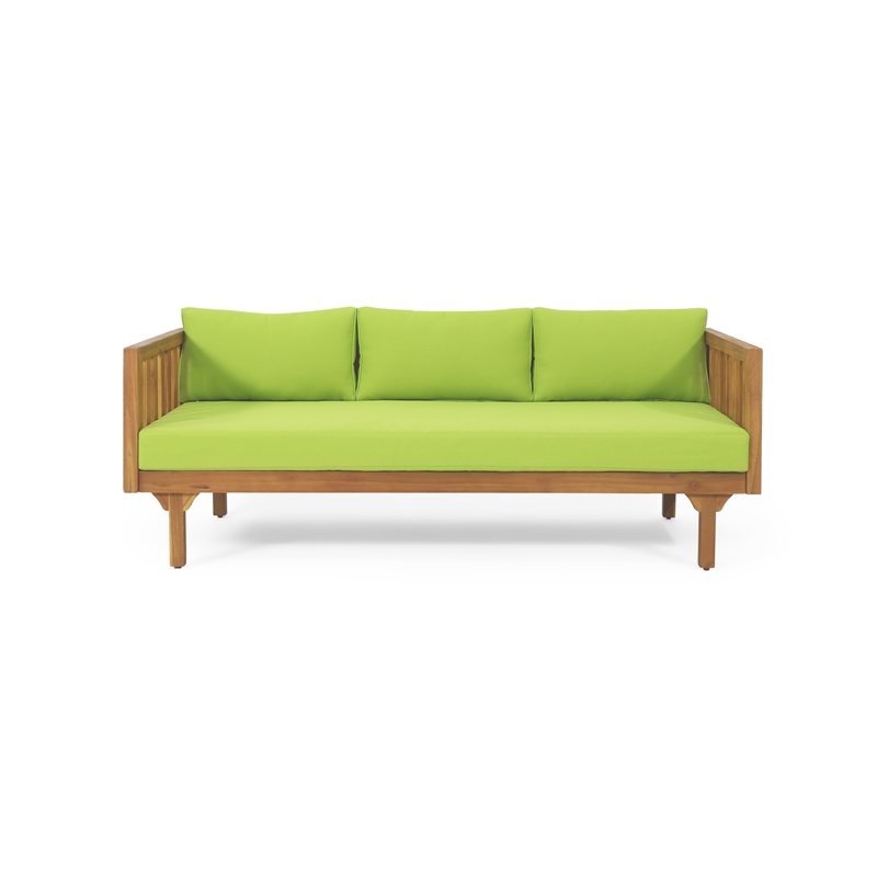 Benjara Clara Outdoor Daybed- Brown Wood Slat Back- 68