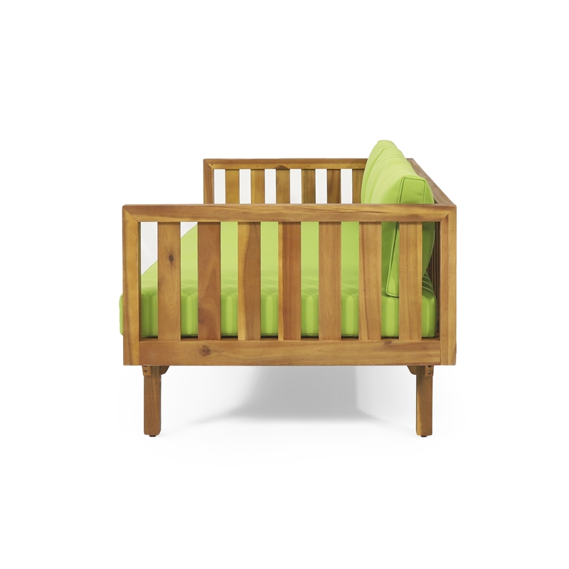 Benjara Clara Outdoor Daybed- Brown Wood Slat Back- 68