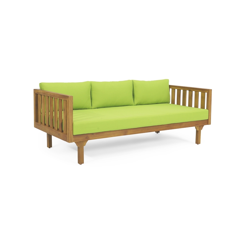 Benjara Clara Outdoor Daybed- Brown Wood Slat Back- 68