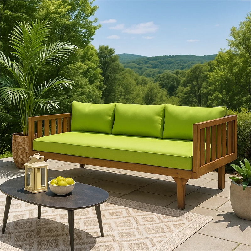 Benjara Clara Outdoor Daybed- Brown Wood Slat Back- 68