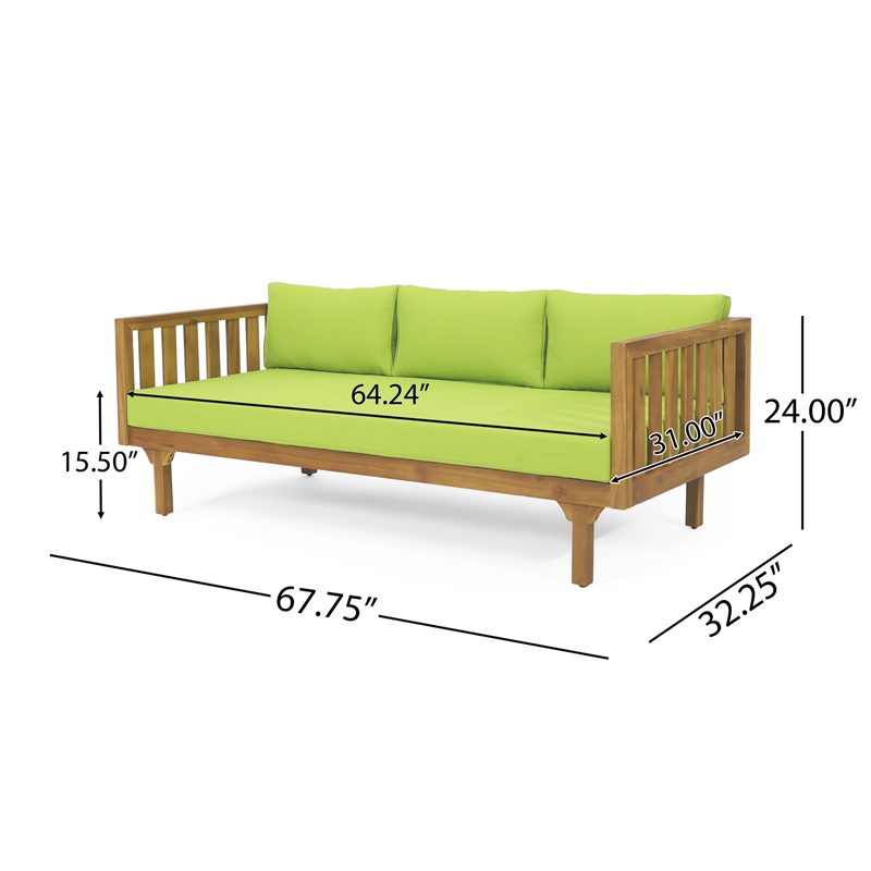 Benjara Clara Outdoor Daybed- Brown Wood Slat Back- 68