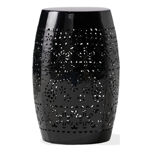 Benjara Glena Outdoor End Table- Intricate Lace Cut Design- 12&quot Black Iron