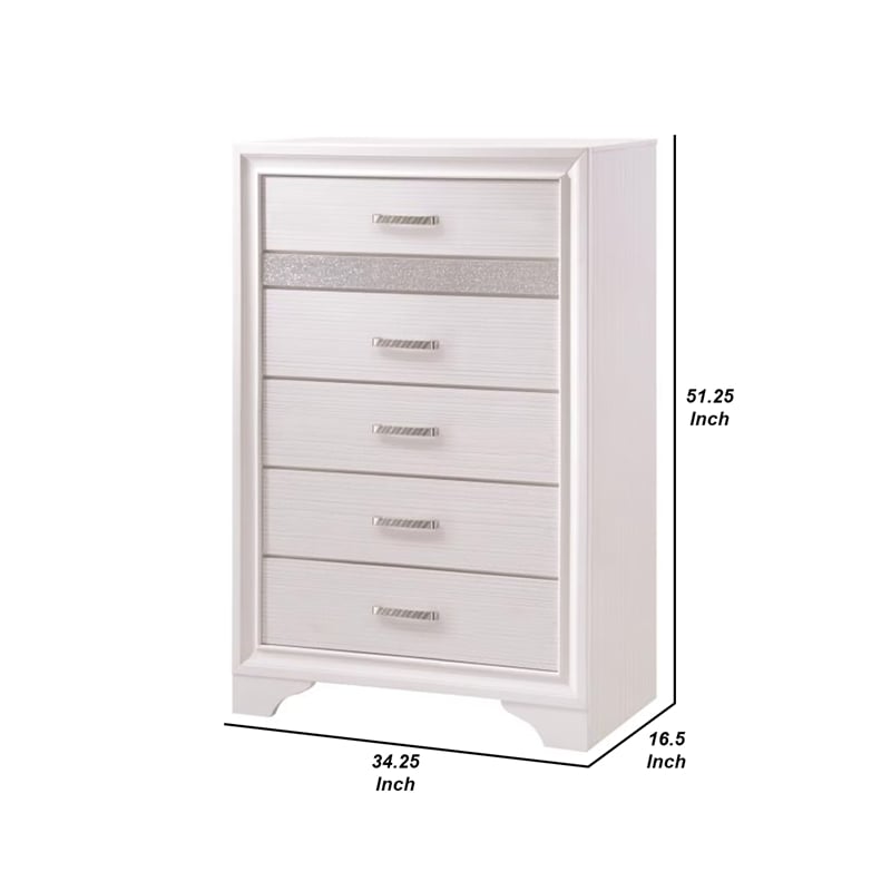 Benjara Wooden Drawer Chest with Hidden Jewelry Tray- White