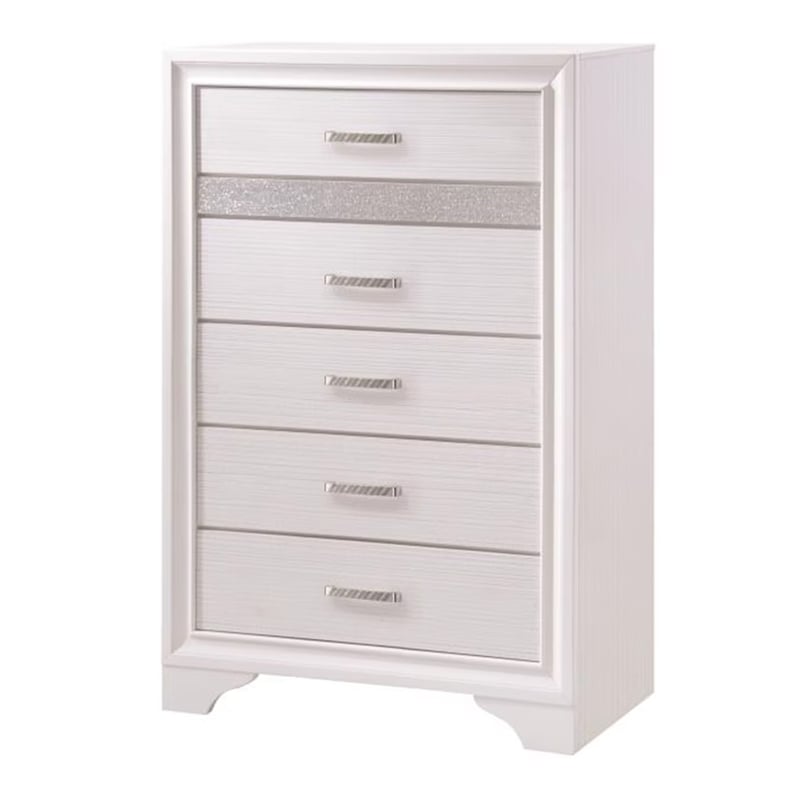 Benjara Wooden Drawer Chest with Hidden Jewelry Tray- White