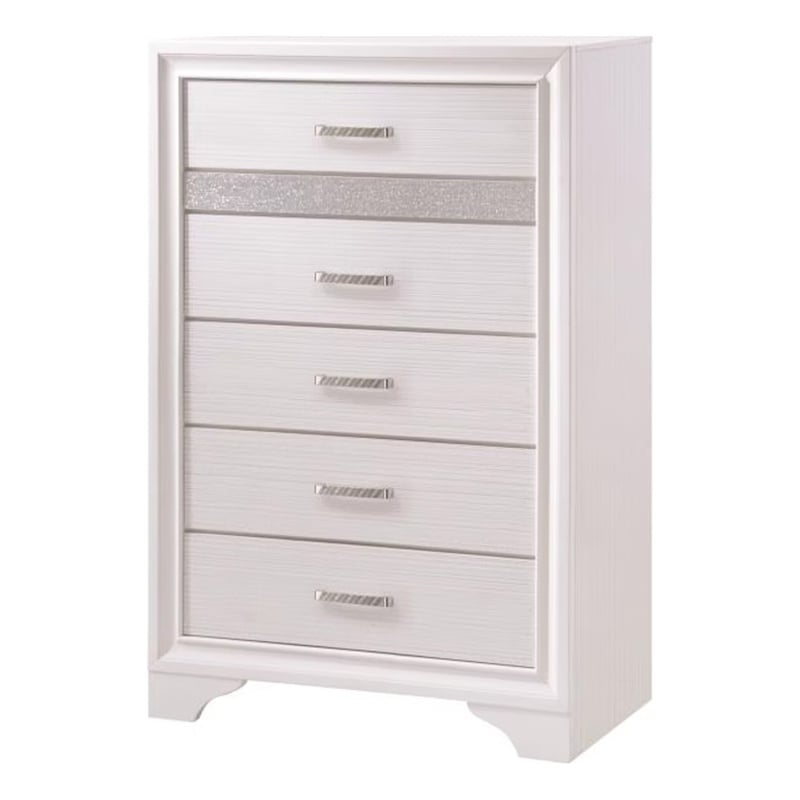 Benjara Wooden Drawer Chest with Hidden Jewelry Tray- White
