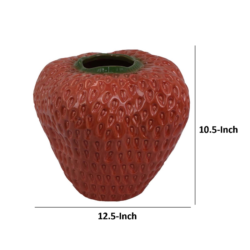 Benjara Kema Decorative Flower Vase- Strawberry Accent- 13