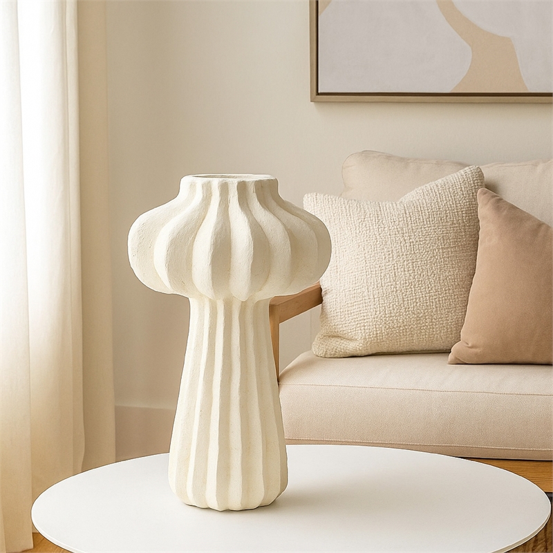 Benjara Samo Decorative Vase- Textured Body- Bulb Accent- 18