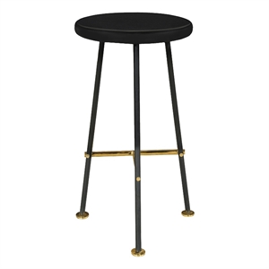 Benjara Elira 24&quot Backless Counter Barstool w/ Round Mango Wood Seat -Black/Gold