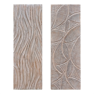 Benjara 16x48&quot 2pc Wood Wall Art Panels - Distressed Gray