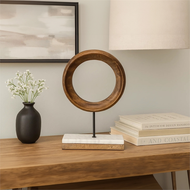 Benjara Decorative Tabletop Sculpture - Brown/Black Iron Stem