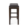 Benjara Feine Counter Stool Set of 2- Gray Faux Leather Saddle Seat- Brown