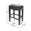 Benjara Feine Counter Stool Set of 2- Gray Faux Leather Saddle Seat- Brown