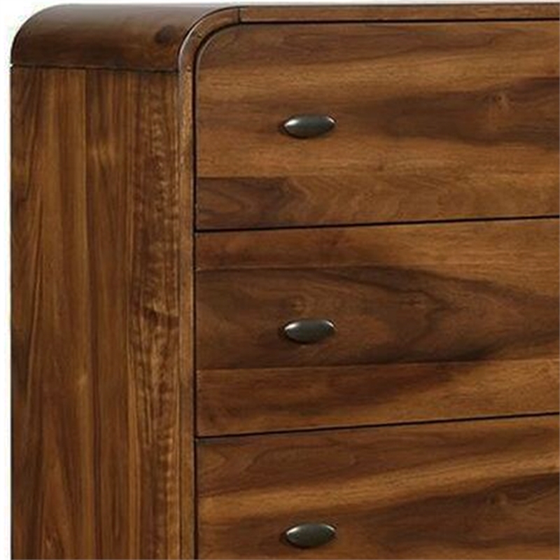 Benjara Wooden Chest with 5 Drawers- Dark Walnut Brown