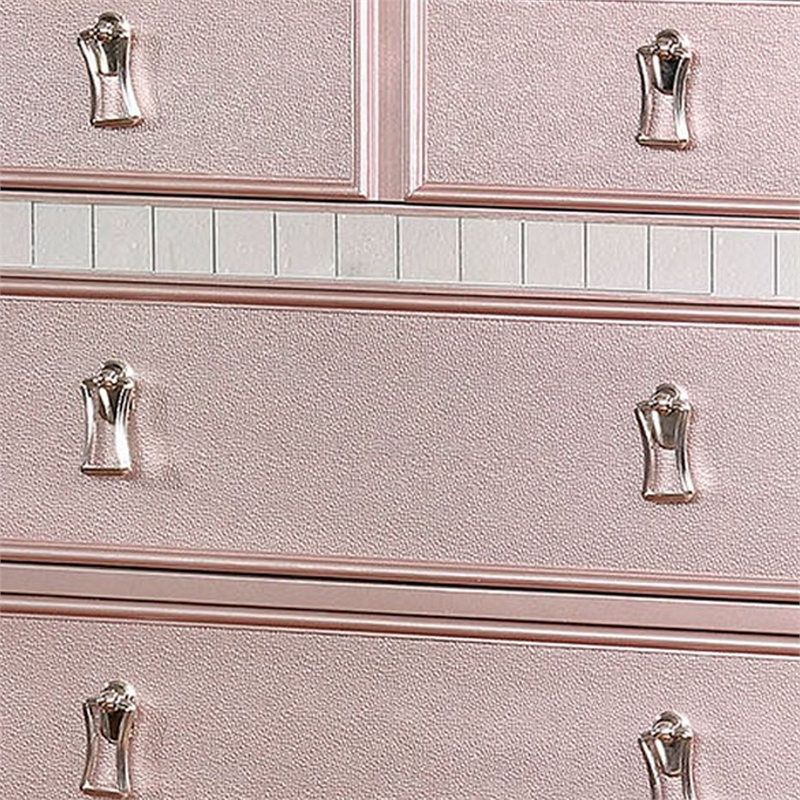 Benjara Five Drawers Contemporary Solid Wood Chest With Mirror Accent- Pink