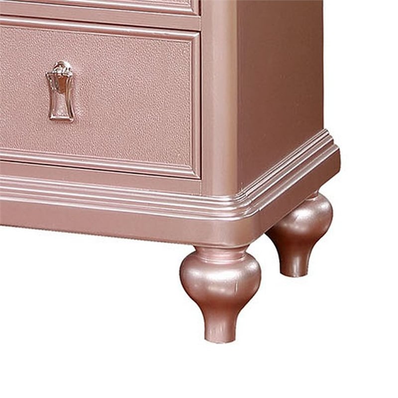 Benjara Five Drawers Contemporary Solid Wood Chest With Mirror Accent- Pink