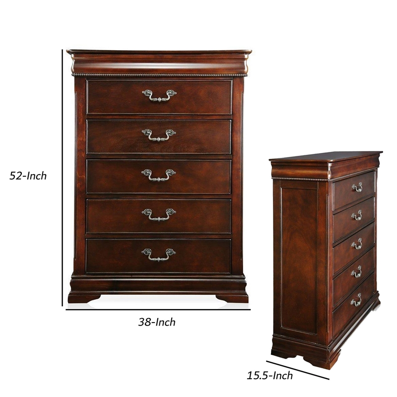 Benjara Traditional Style Wooden Bedroom Chest- Cherry Brown