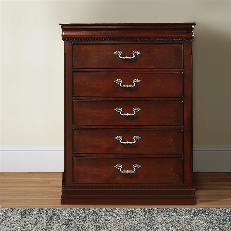 Benjara Traditional Style Wooden Bedroom Chest- Cherry Brown