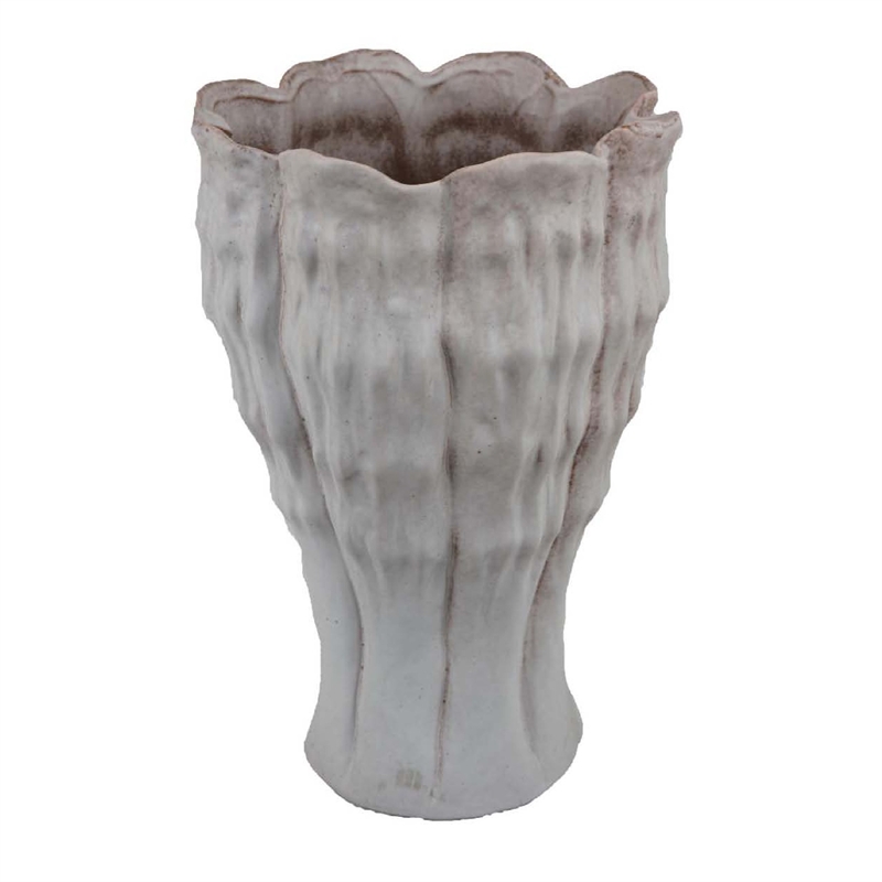 Benjara Maria Accent Vase with Rippled Texture- Tapered Gray Ceramic 15 Inch
