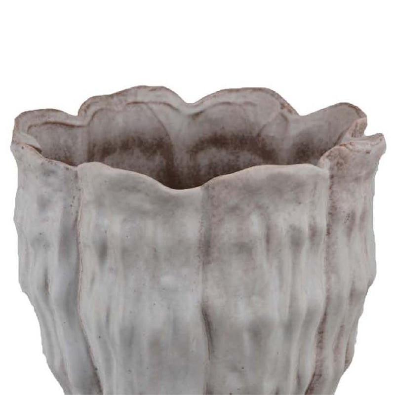 Benjara Maria Accent Vase with Rippled Texture- Tapered Gray Ceramic 15 Inch