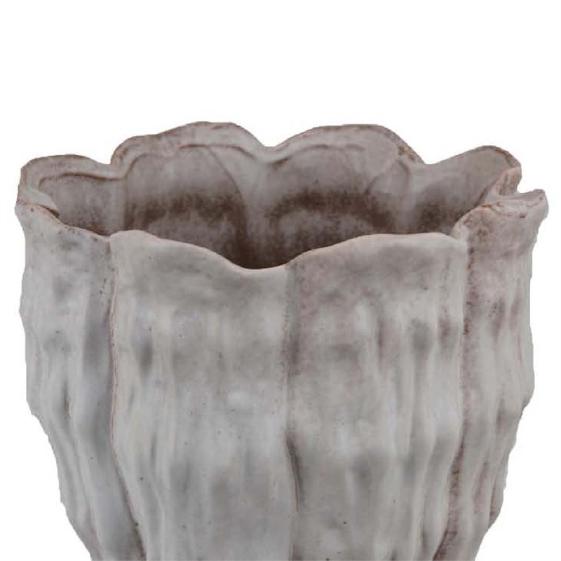 Benjara Maria Accent Vase with Rippled Texture- Tapered Gray Ceramic 15 Inch