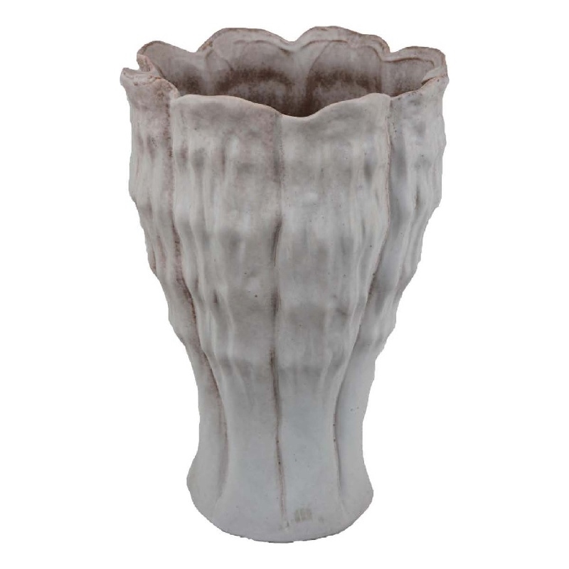 Benjara Maria Accent Vase with Rippled Texture- Tapered Gray Ceramic 15 Inch