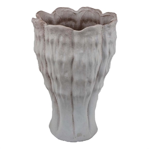 Benjara Maria Accent Vase with Rippled Texture- Tapered Gray Ceramic 15 Inch