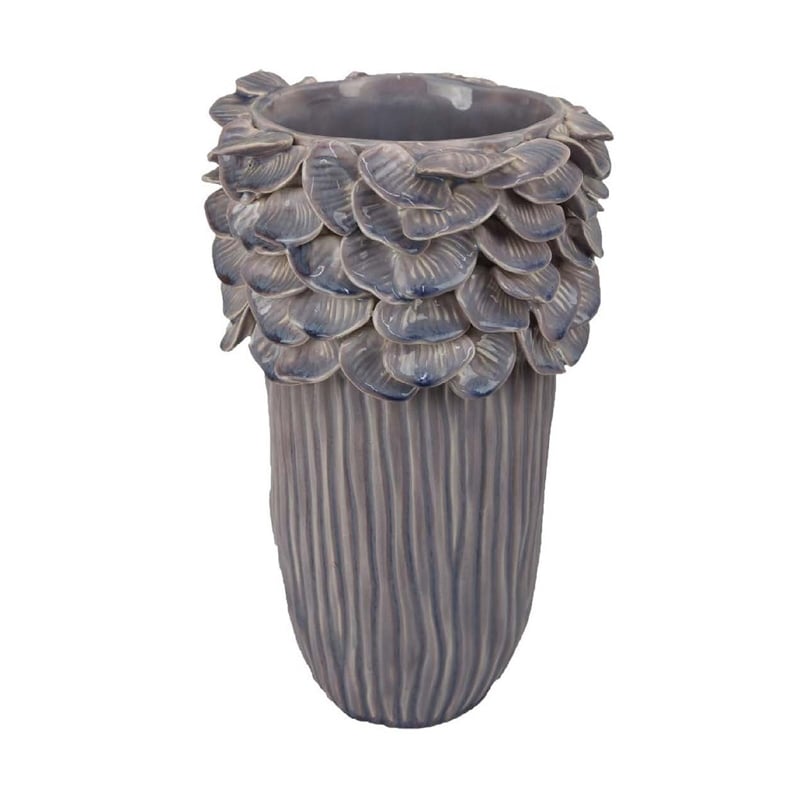 Benjara Kiana Decorative Vase- Gray Ceramic Flared Scales Rim Accent- 13 Inch