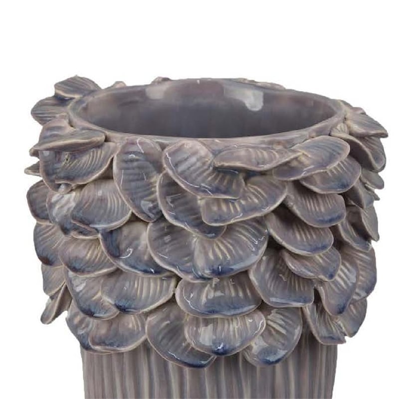 Benjara Kiana Decorative Vase- Gray Ceramic Flared Scales Rim Accent- 13 Inch
