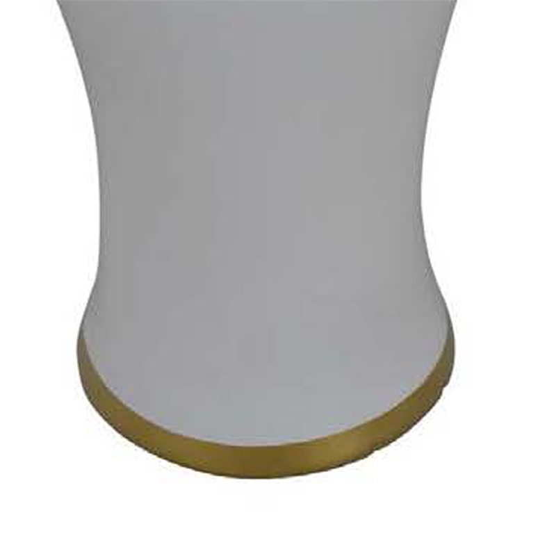 Benjara Risy Covered Jar- 34 Inch- Gold Finial- White Curved Ceramic Base