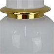 Benjara Risy Covered Jar- 34 Inch- Gold Finial- White Curved Ceramic Base