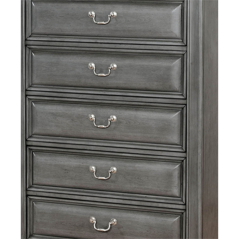Benjara Transitional Wood Chest With 5 Drawers- Gray